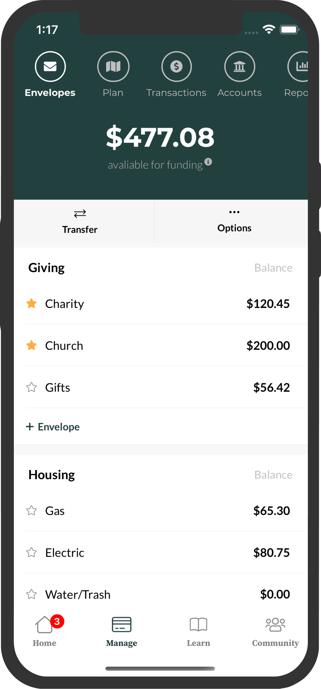FaithFi App Budget Screen